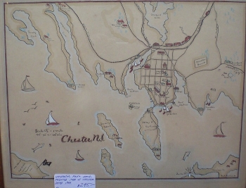 1940’s Hand-Painted Folk Art Map of Chester, Nova Scotia