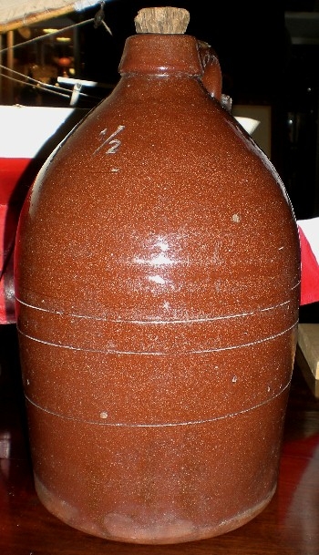 1/2 Gallon Nova Scotia Redware Jug w/Incised Line Decoration