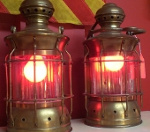 Pair Mid-20th Century Brass Ship’s Lanterns