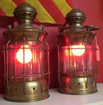 Pair Mid-20th Century Brass Ship’s Lanterns