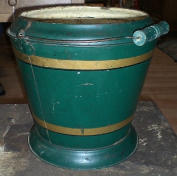 19th Century Green Tole-Painted Metal Bucket