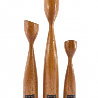 Teak Tulip Candlestick Trio