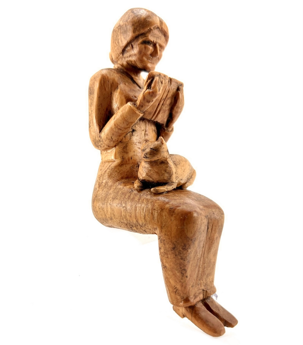 Carved Seated Woman w/Cat